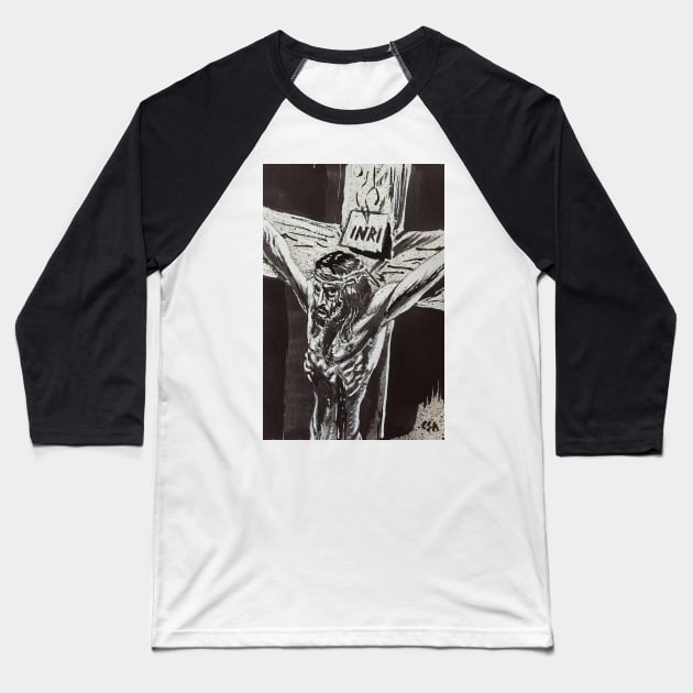 JESUS CHRIST FORSAKEN Baseball T-Shirt by MasterpieceArt